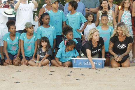  A coordenadora do Projeto Tamar, Neca Marcovaldi, participa da soltura de filhotes que comemora a marca de 40 milhões de tartarugas marinhas protegidas e devolvidas ao oceano. 