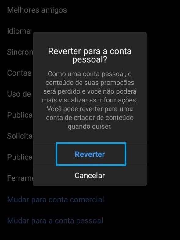 Como tirar o perfil comercial do Instagram e voltar para o pessoal - 3