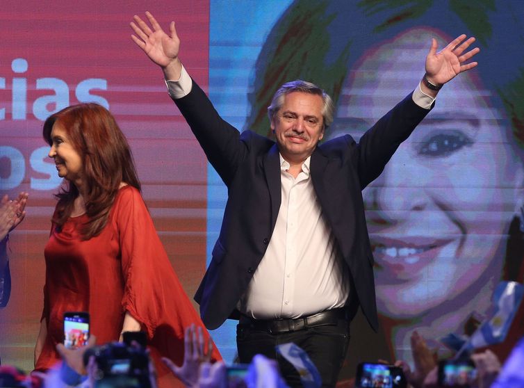 Presidential candidate Alberto Fernandez and running mate former President Cristina Fernandez de Kirchner celebrate after election results in Buenos Aires, Argentina October 27, 2019. REUTERS/Agustin Marcarian