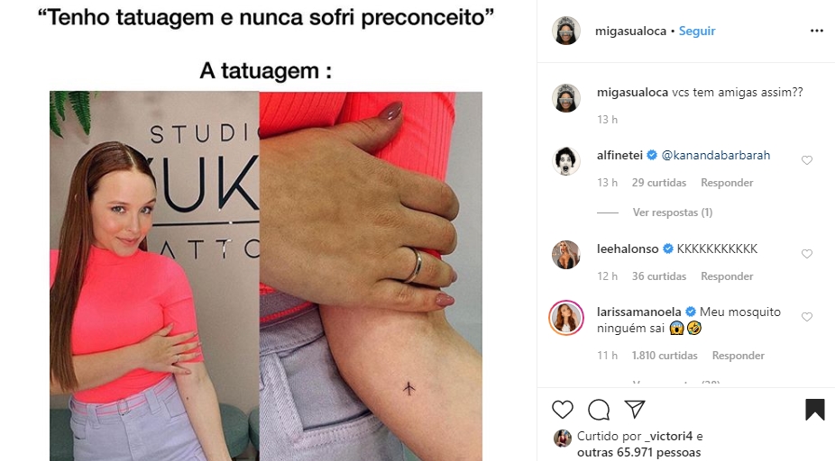 Tamanho das tatuagens de Larissa Manoela viram piada nas redes sociais - 1