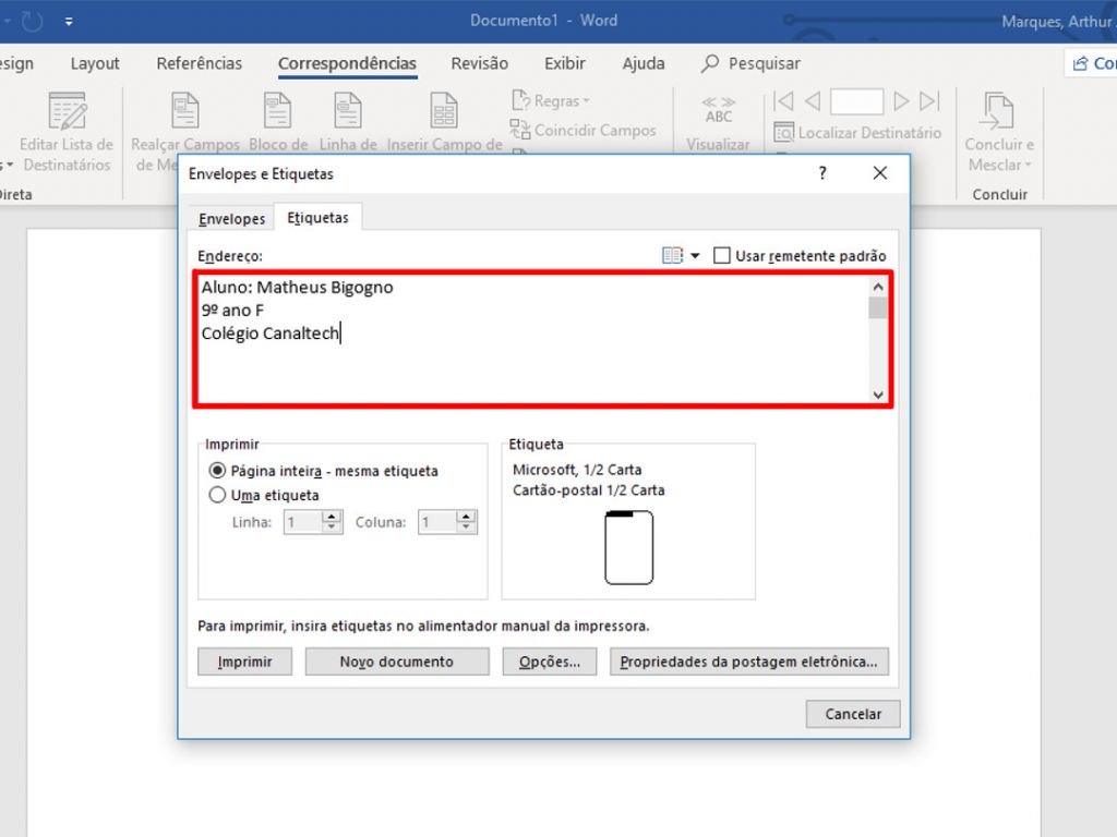 Como fazer etiqueta adesiva escolar no Word - 3