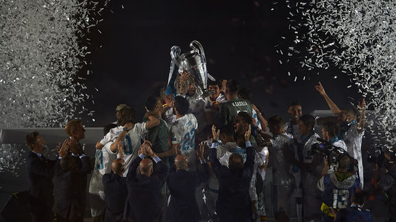 Real Madrid Celebrate After Victory In The Champions League Final Against Liverpool