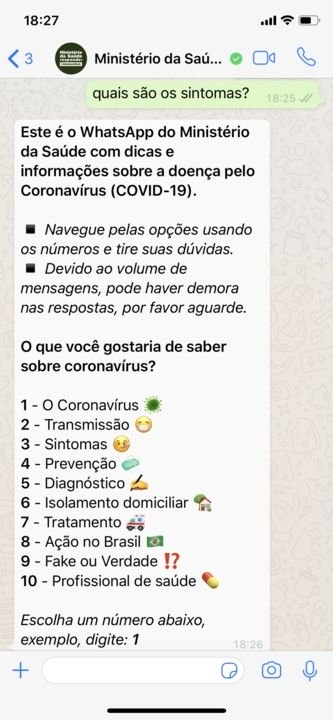 WhatsApp agora tem bot do Ministério da Saúde com dicas sobre coronavírus - 2