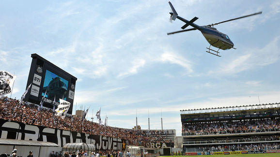 A helicopter carrying Brazilian football