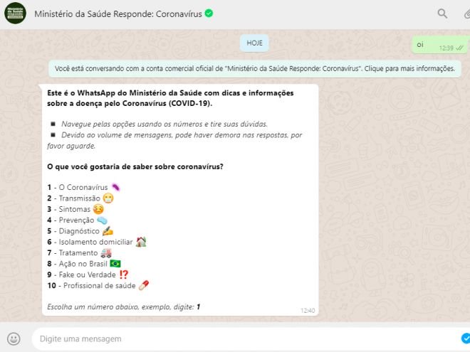 Coronavírus: como tirar dúvidas no WhatsApp do Ministério da Saúde - 2