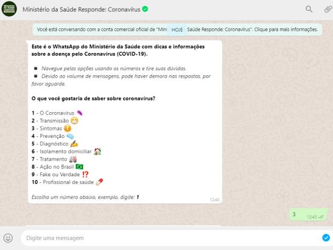 Coronavírus: como tirar dúvidas no WhatsApp do Ministério da Saúde - 3