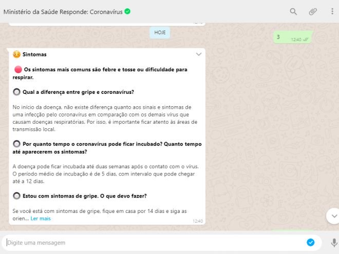 Coronavírus: como tirar dúvidas no WhatsApp do Ministério da Saúde - 4