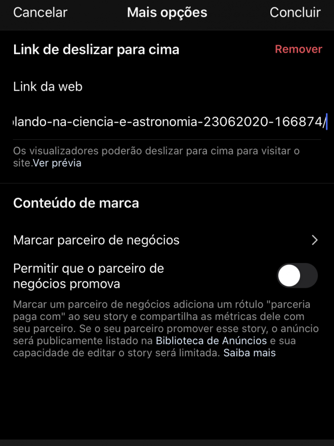 Arrasta pra cima: como colocar link no Stories de uma conta comercial - 3