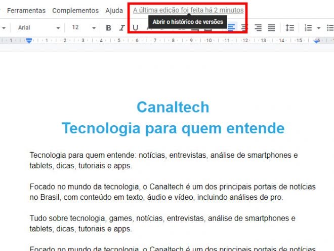 Como conferir histórico e como recuperar edições no Docs - 3