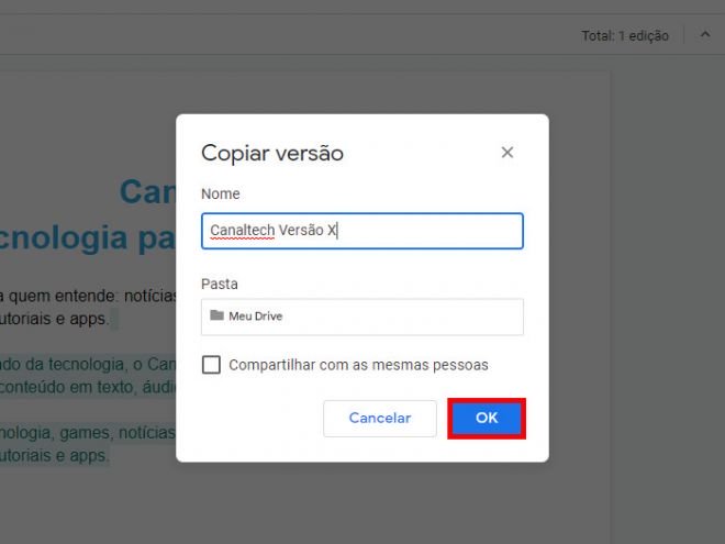 Como conferir histórico e como recuperar edições no Docs - 7