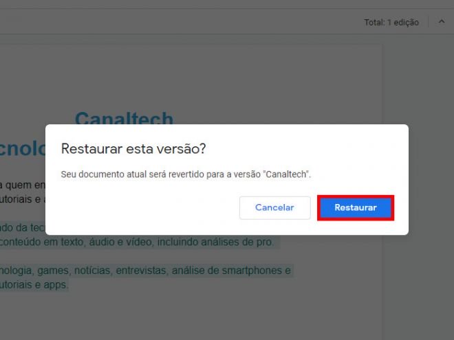 Como conferir histórico e como recuperar edições no Docs - 9