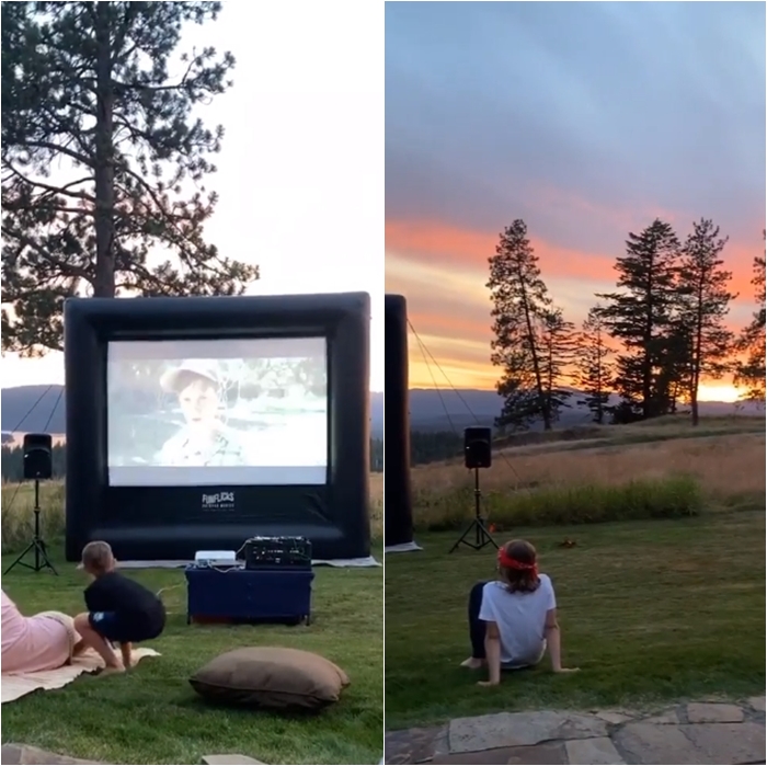 Justin Bieber faz uma sessão de cinema ao ar livre com a família em sua mansão - 1