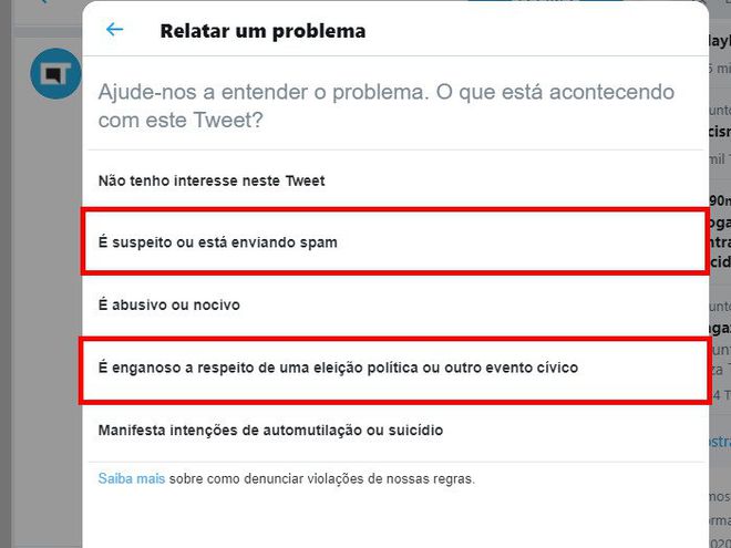 Como denunciar spam e fake news no Twitter - 9