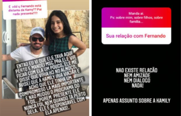 Aline Oliveira falou sobre relação ausente de Fernando Zor com a filha, Kamily, no Instagram Stories (Foto: Reprodução/Instagram)
