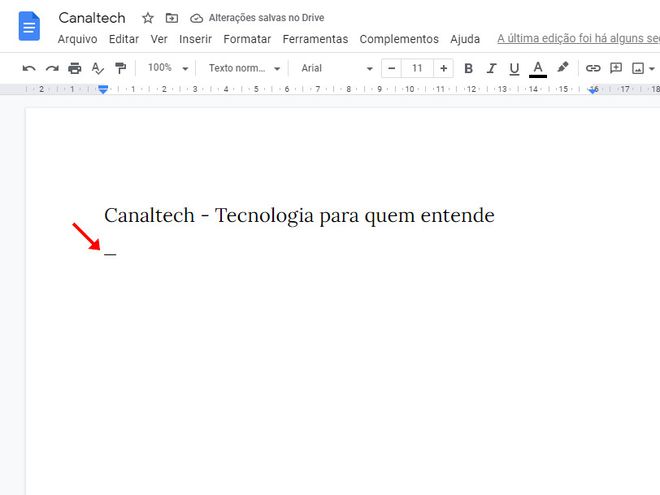 Como colocar travessão em textos do Google Docs - 2