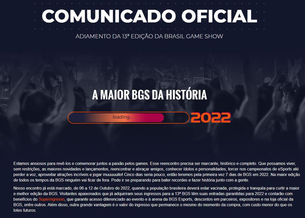 Brasil Game Show é adiada e terá evento de uma semana em 2022 - 2