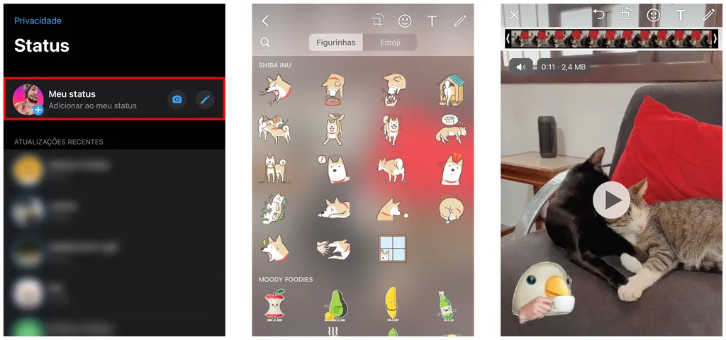 Como colocar figurinhas nas fotos do WhatsApp Status - 2