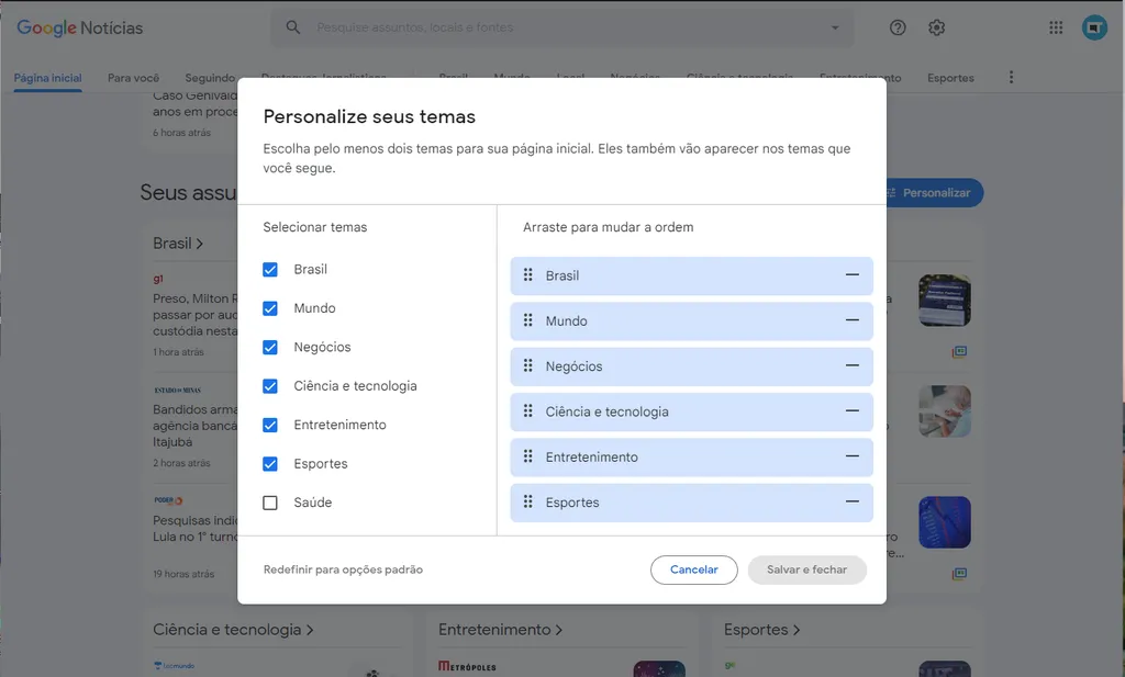 Google Notícias terá visual mais limpo e personalizável no desktop - 3