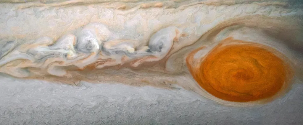 Instabilidade Kelvin-Helmholtz vista em Júpiter (Imagem: NASA/JPL-Caltech/SwRI/Kevin M. Gill)