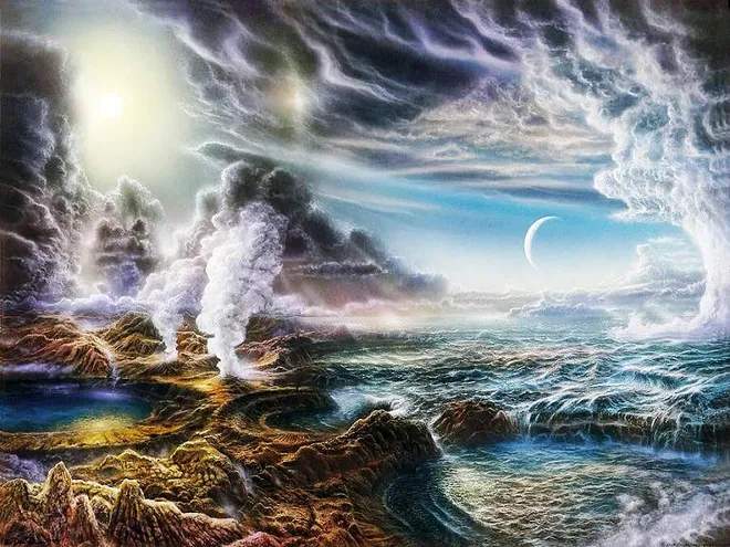 A composição da atmosfera terrestre nem sempre foi a mesma, ela mudou muito desde a Terra primitiva (Imagem Don Dixon/Cosmographica)