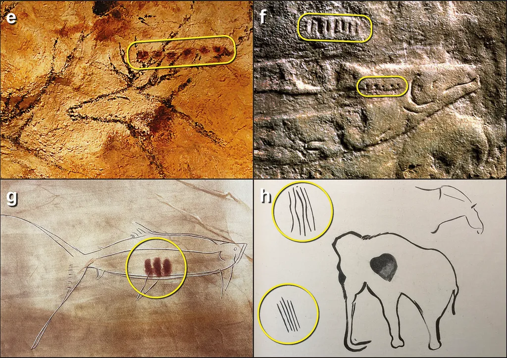 A presença dos riscos e pontos junto aos animais pode representar ciclos de reprodução e migração (Imagem: Bacon et al./Cambridge Archaeological Journal)