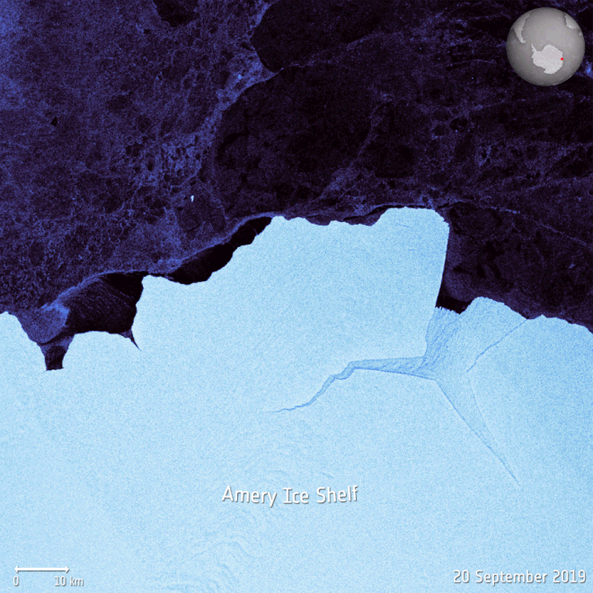 O D-28 foi o maior iceberg originado em seu quadrante na Antártida (Imagem: ESA/Wikimedia Commons)