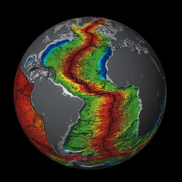 A Dorsal Mesoatlântica é uma cadeia montanhosa no fundo do oceano onde acontece a separação de placas tectônicas (Imagem: NOAA)