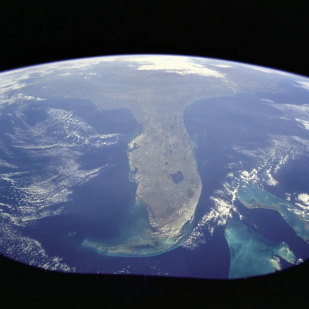 O sudeste norte-americano, o Caribe e o Golfo do México estão entre as áreas mais suscetíveis ao aumento do nível dos oceanos (Imagem: NASA/Wikimedia Commons)