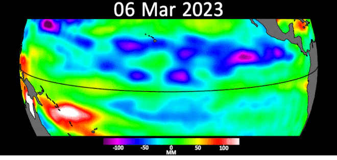 O JPL já havia detectado indícios do El Niño entre março e abril deste ano (Imagem: NASA/JPL-Caltech)