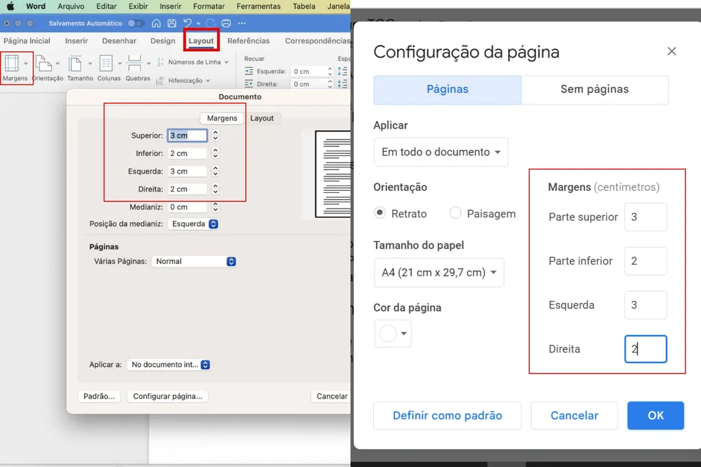 Ajuste a margem do trabalho no Word ou no Google Docs
