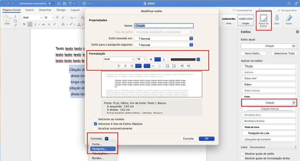 Como formatar citação direta longa pelo Word