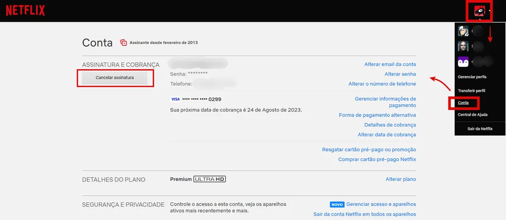 Como cancelar a assinatura da Netflix pelo computador (Imagem: Captura de tela/Guilherme Haas/Canaltech)