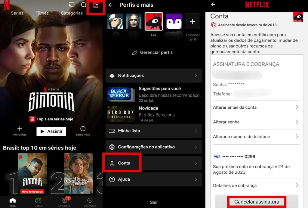 Como cancelar a Netflix pelo celular (Imagem: Captura de tela/Guilherme Haas/Canaltech)