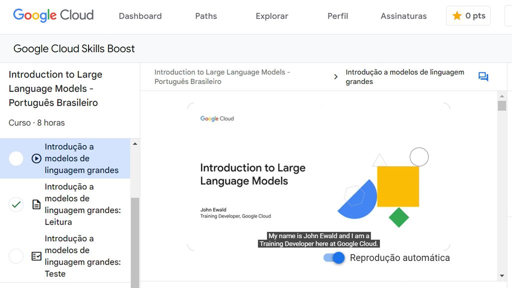 Cursos do Google Cloud Skills Boost trazem vídeos com legendas ou transcrições em português (Imagem: Captura de tela/Guilherme Haas/Canaltech)