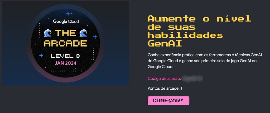 O The Arcade é uma solução gamificada do Google Cloud para o aprendizado sobre IA generativa (Imagem: Captura de tela/Guilherme Haas/Canaltech)