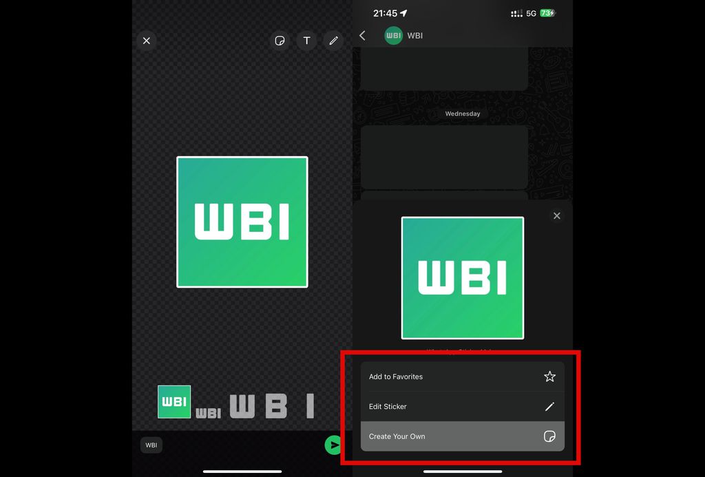 WhatsApp Beta para iOS testa novo acesso a editor de figurinhas (Imagem: Reprodução/WABetaInfo)