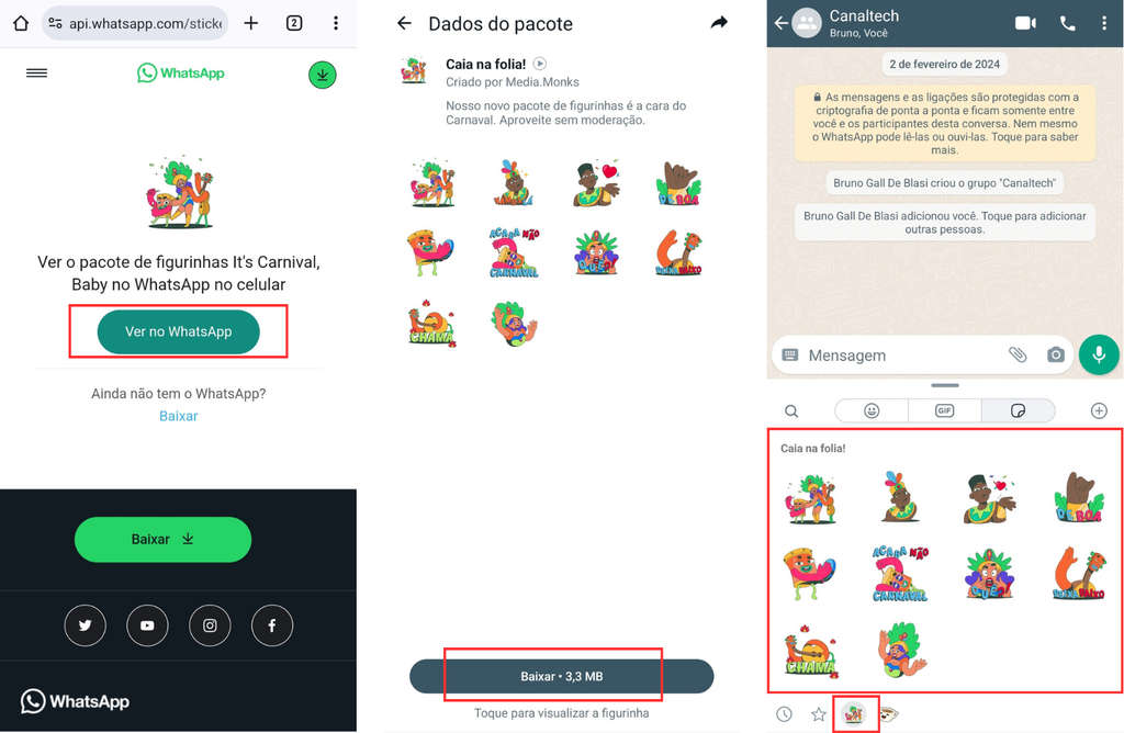 Como baixar as figurinhas de carnaval do WhatsApp (Imagem: Captura de tela/Bruno De Blasi/Canaltech)