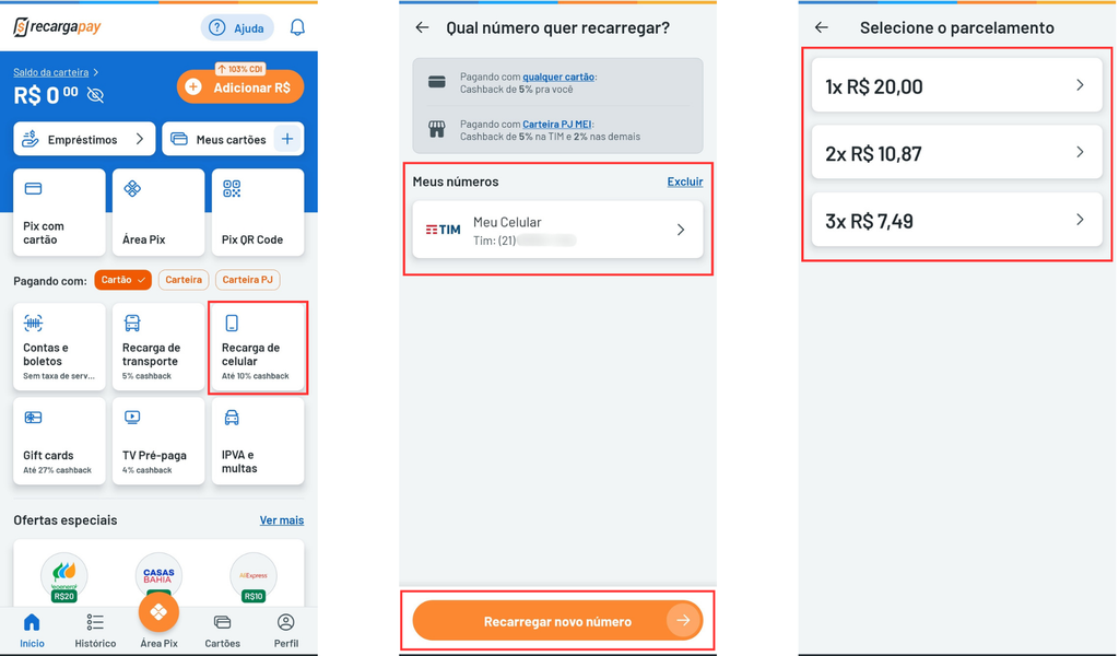 Como colocar crédito no celular pelo RecargaPay (Imagem: Captura de tela/Bruno De Blasi/Canaltech)