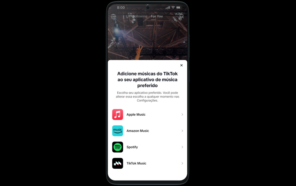 “Adicionar a App de Música” do TikTok chega ao Brasil (Imagem: Divulgação/TikTok)