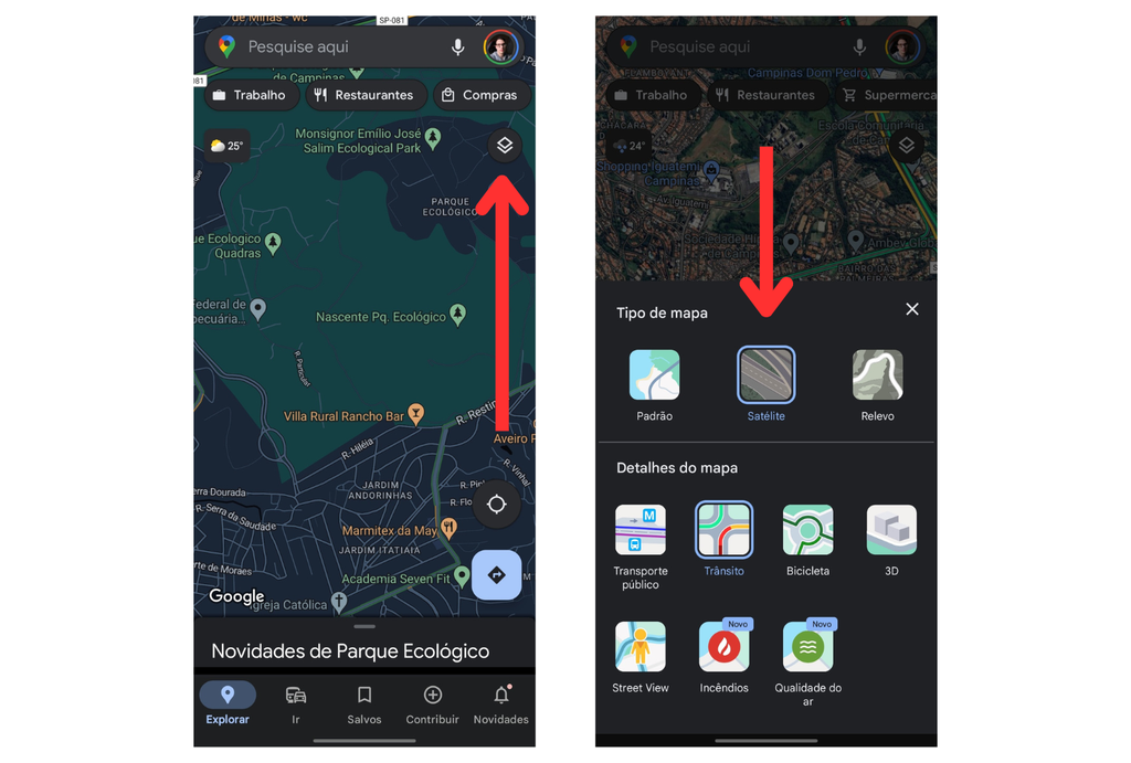 Modo Satélite | Como ver as casas por cima no Google Maps - 3