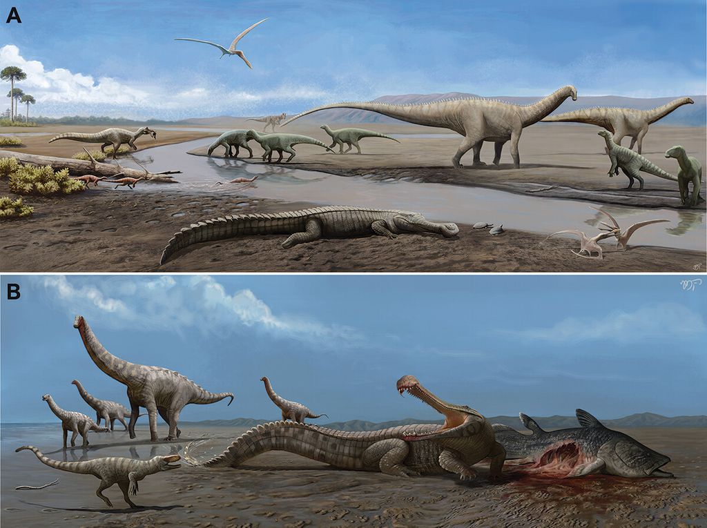 Representação da fauna presente na Formação do Recôncavo Baiano durante o Cretáceo Inferior (Imagem: Matheus Gadelha/Historical Biology)