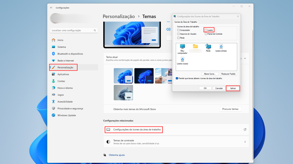 Como tirar a lixeira da área de trabalho do Windows (Imagem: Captura de tela/Bruno De Blasi/Canaltech)