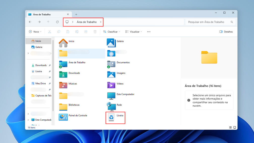 Como acessar a lixeira do Windows depois de ocultar o atalho (Imagem: Captura de tela/Bruno De Blasi/Canaltech)